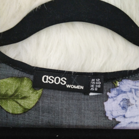 Asos Black Multi Color Floral Open Short Sleeve Fringed Robe Cover Up Size 8 - Picture 11 of 11